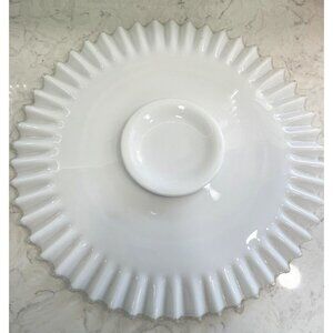 RARE ~ Fenton Cake Plate Footed Ruffle Edge 15” ~ Silver Crest ~ Vintage